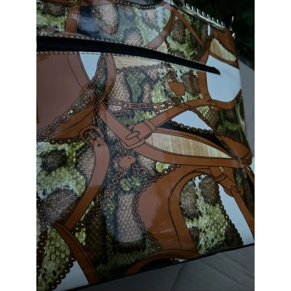 Patent Leather Handbag Boutique Style Snake Chain Link Print Unofficial